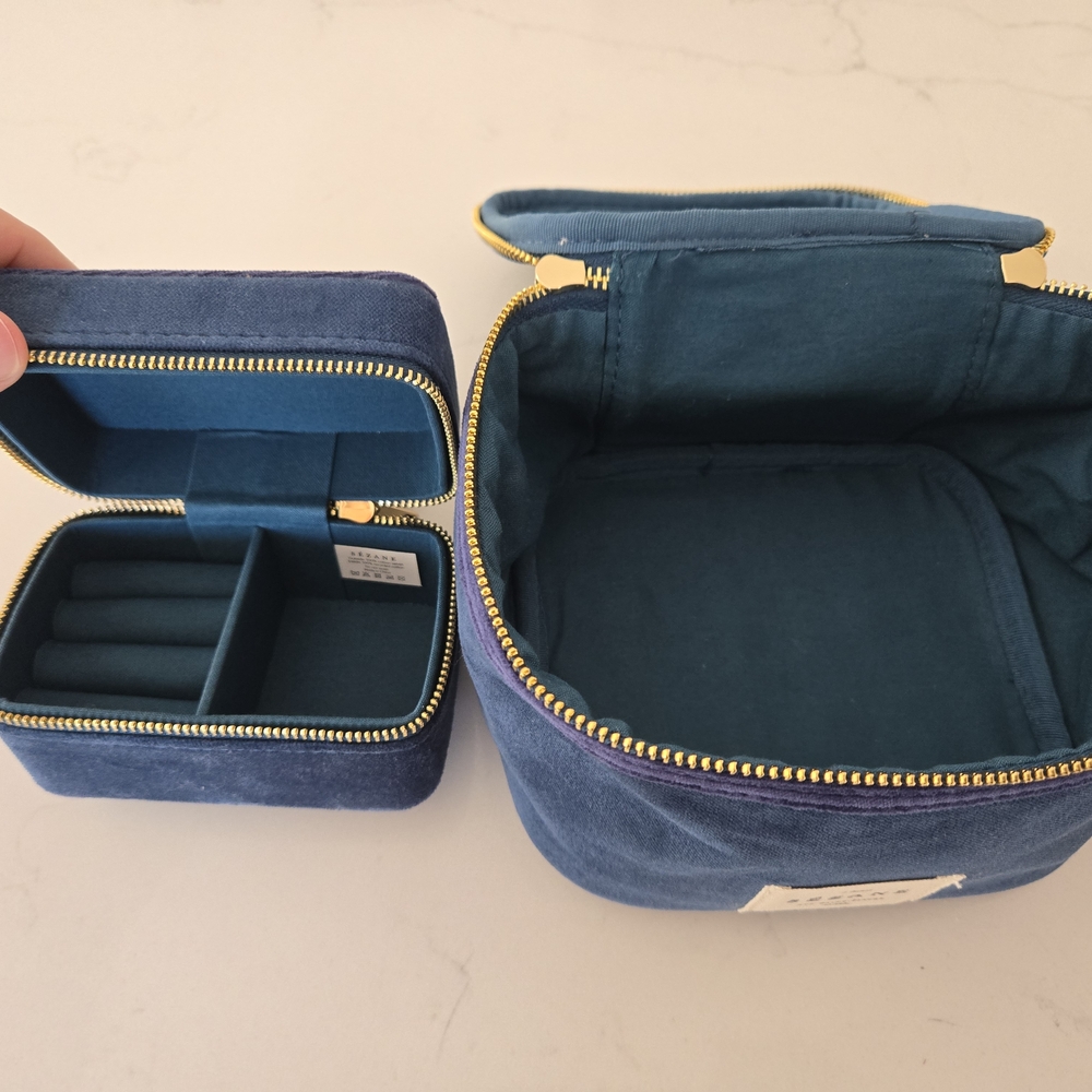 Sezane Blue Jewelry and Makeup Pouches